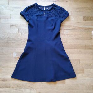 Ann Taylor Women's Navy Blue Fit & Flare Lace Crochet Neck Dress Size 4